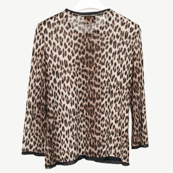 Lanvin PF/10 Grey Leopard-Print Silk-Trim 3/4-Sleeve T-Shirt - Picture 2 of 9